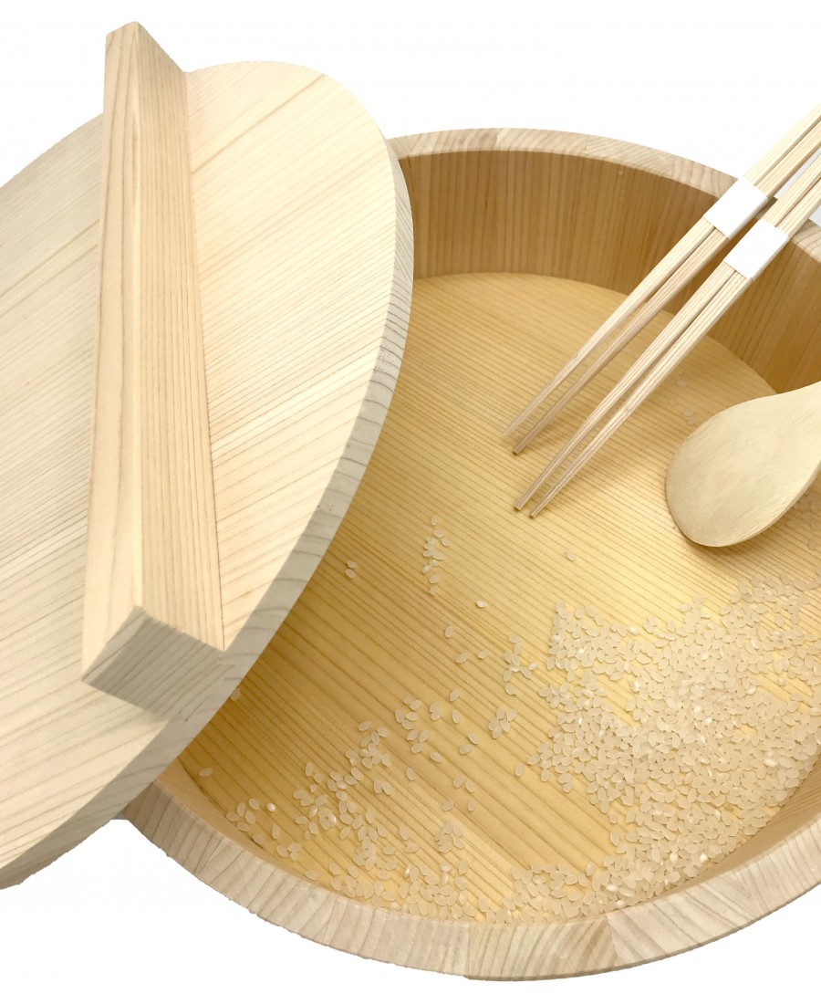 YARDWE Sushi Rice Bowl Large Japanese Hangiri Sushi Oke Rice Mixing Tub Rice Bamboo Bowl Container for Restaurant Home Kitchen 